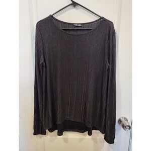 Women's Zara Long Sleeve Ruched Ribbed Shirt Black Large